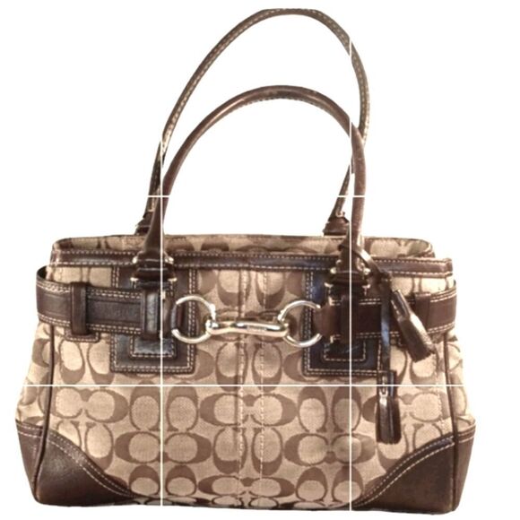 Coach Hampton Medium Khaki Jacquard Signature C Carryall Tote - Picture 1 of 11
